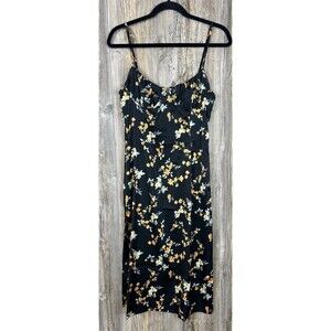 Forever 21 Floral Satin Midi Slip Dress SMALL Flirty Coquette Summer Date Night